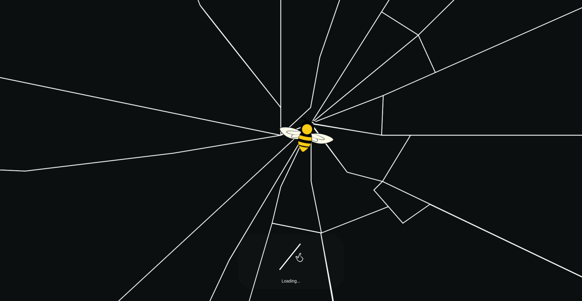 Minimalistic illustration of a yellow bee icon surrounded by white geometric lines on a black background, suitable for loading screens and digital applications.