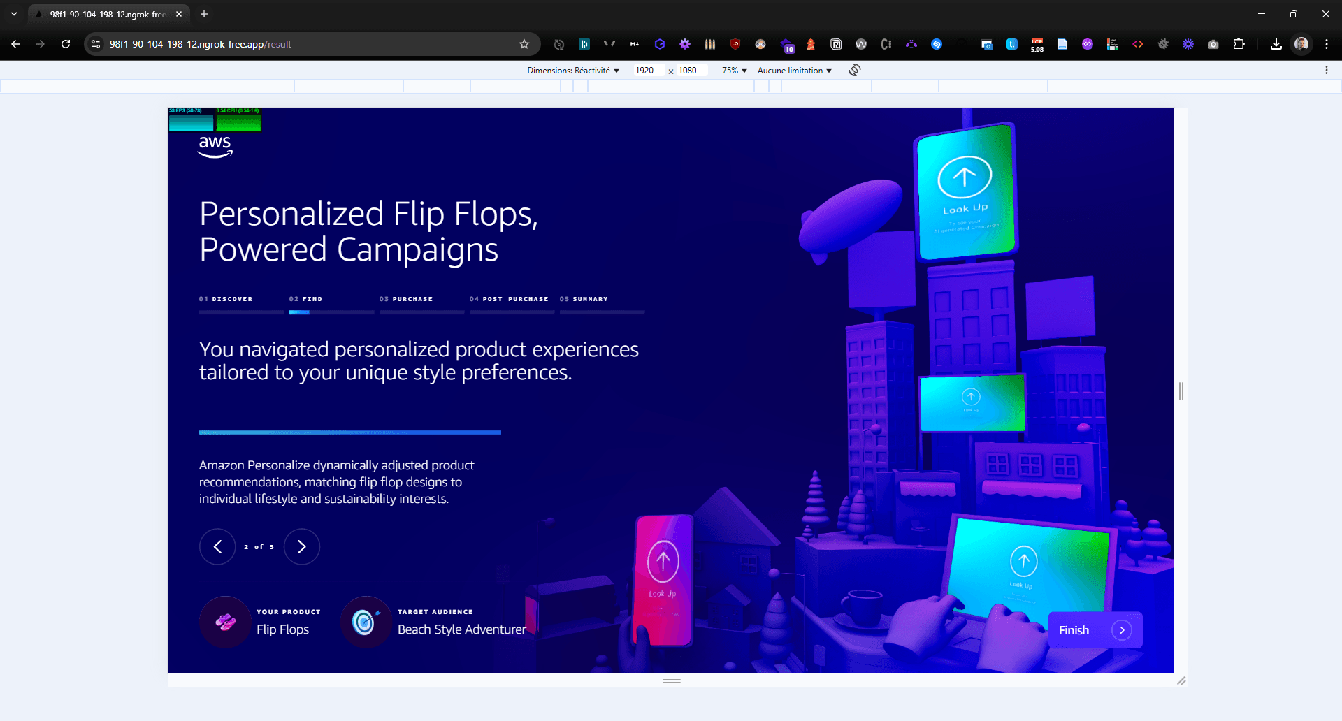Colorful digital interface showcasing a marketing campaign for personalized flip flops, with emphasis on user interaction and sustainable fashion.
