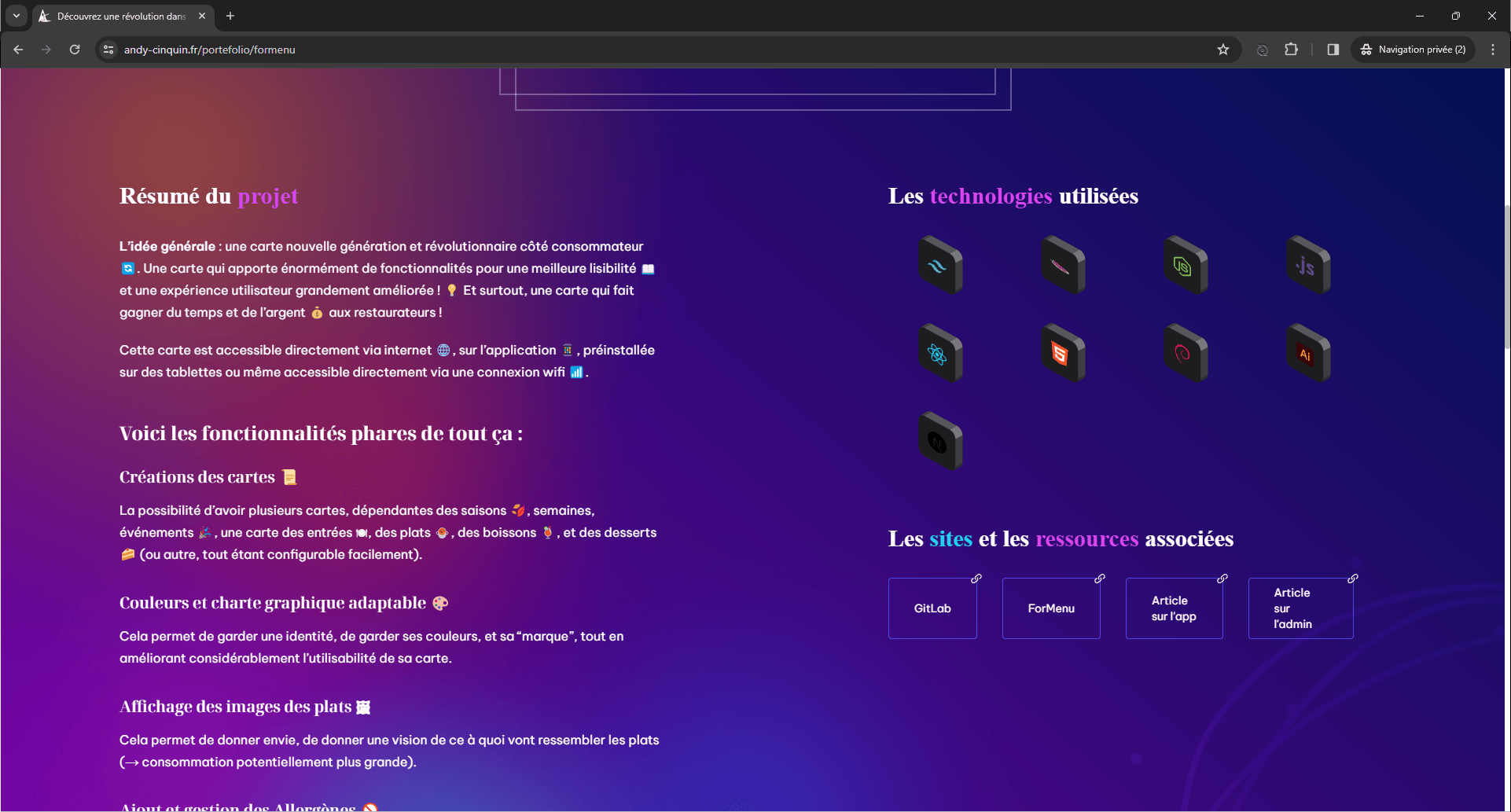 Webpage showcasing a next-generation digital menu project for restaurants with customizable designs, meal images, and cutting-edge technologies.