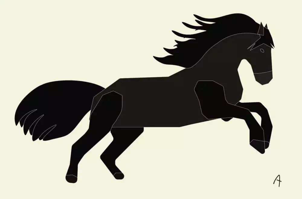 Stylized black silhouette of a horse in motion on light background