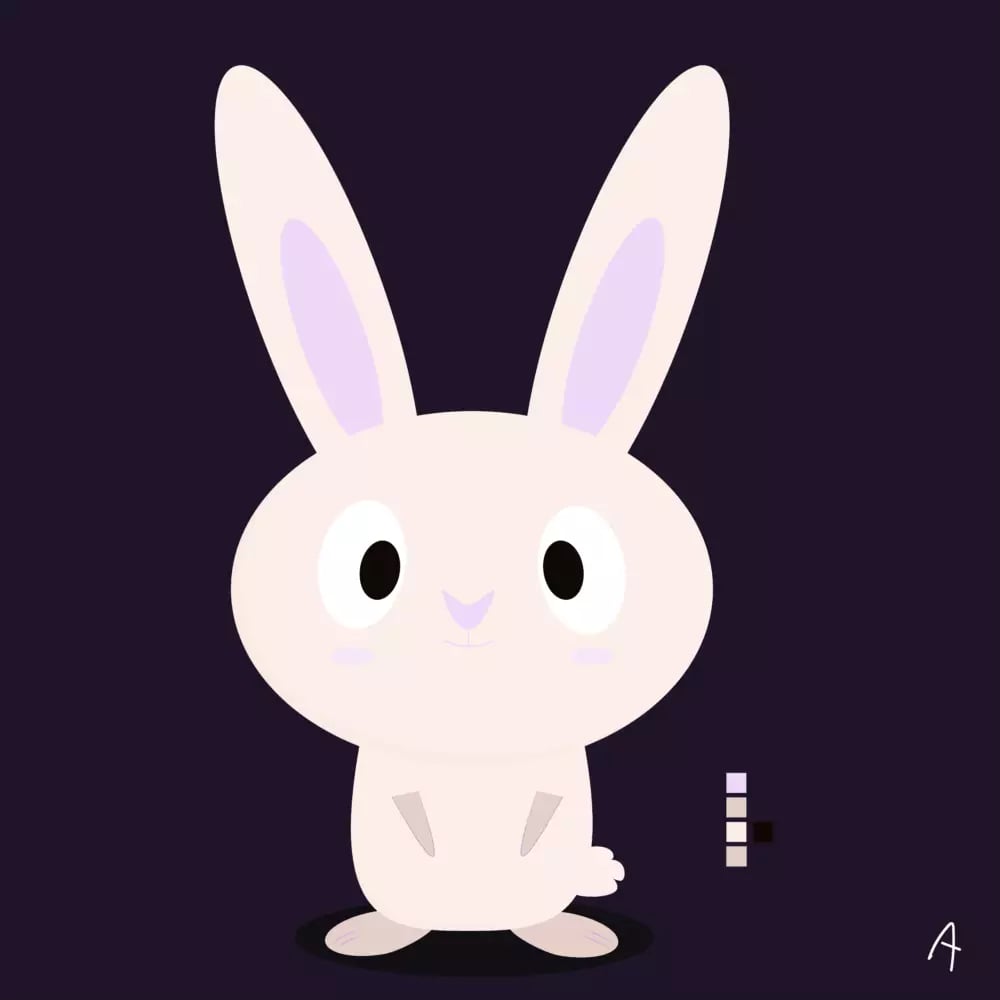 Illustration of a cute pink bunny on a dark purple background