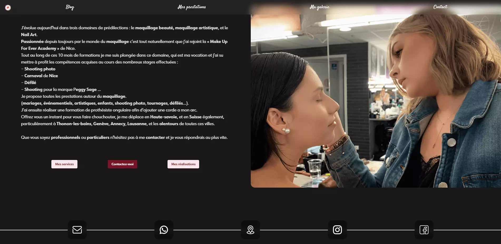 Two women in a professional makeup studio, discussing makeup services and working on a client's makeup.