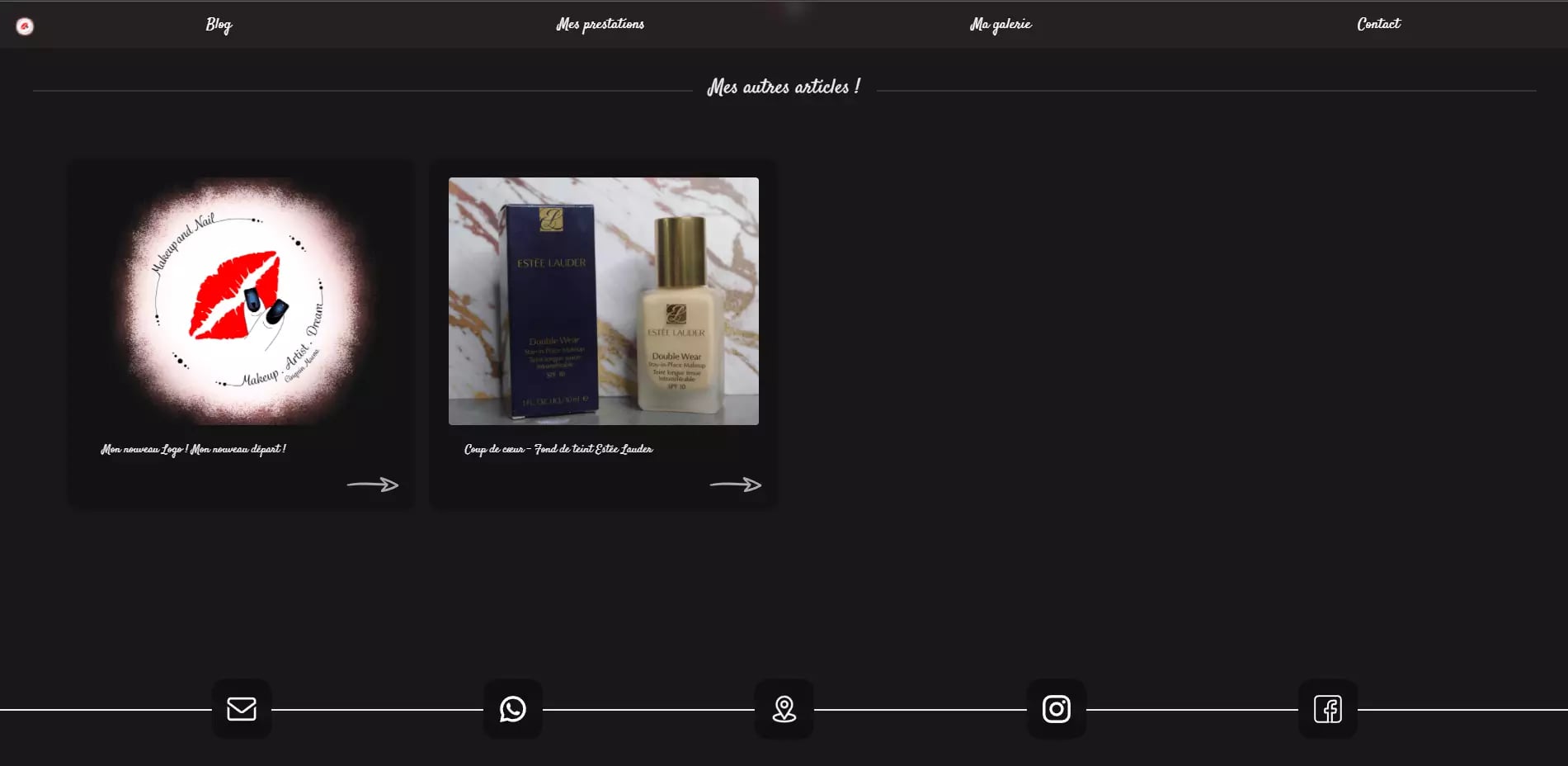 Beauty blog slider displaying new logo announcement and Estée Lauder foundation products