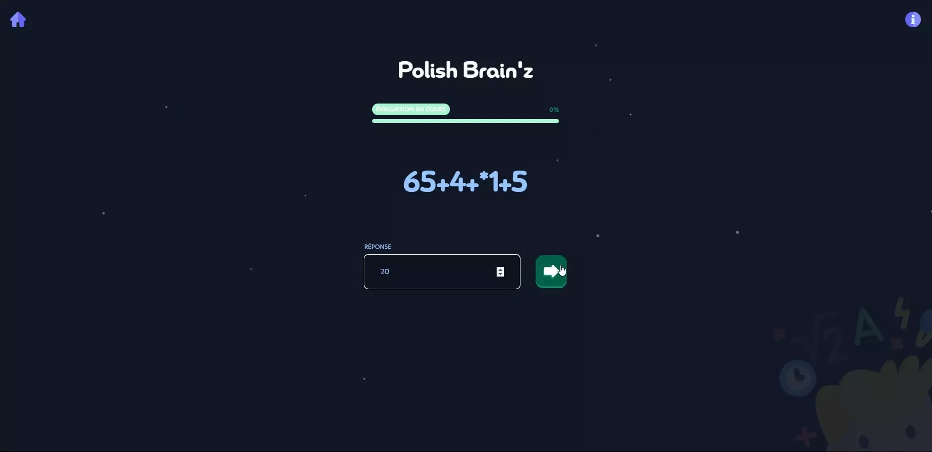 Screenshot of Polish Brain'z math program interface with math problem and assessment in progress