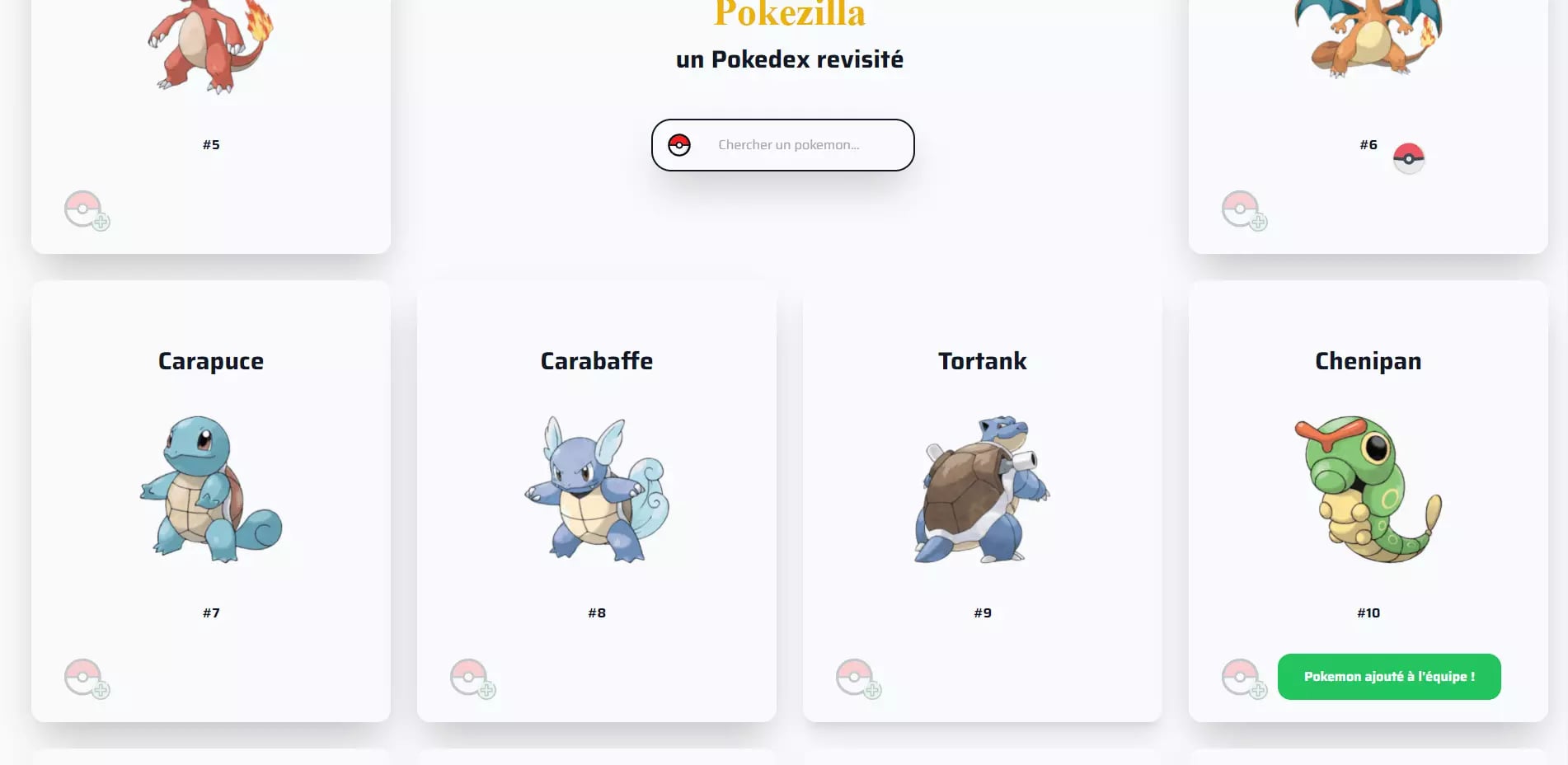 Collection of Pokémon illustrations displayed in a card layout on a website resembling a Pokédex-style database.